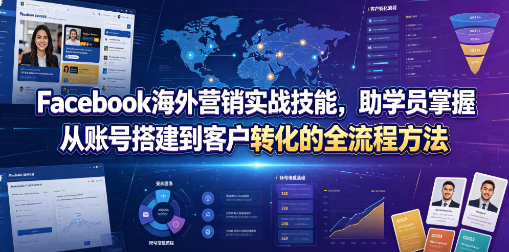 Facebook海外营销实战技能，助学员掌握从账号搭建到客户转化的全流程方法-如意资源库