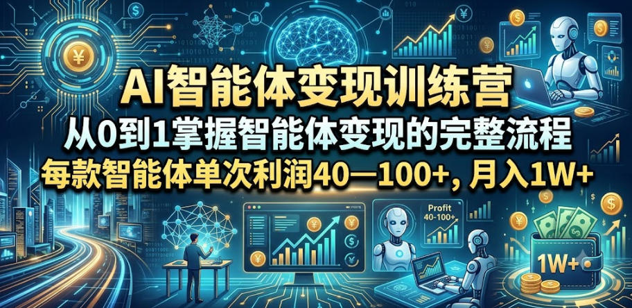 AI智能体变现训练营，从0到1掌握智能体变现的完整流程，每款智能体单次利润40—100+，月入1W+-如意资源库