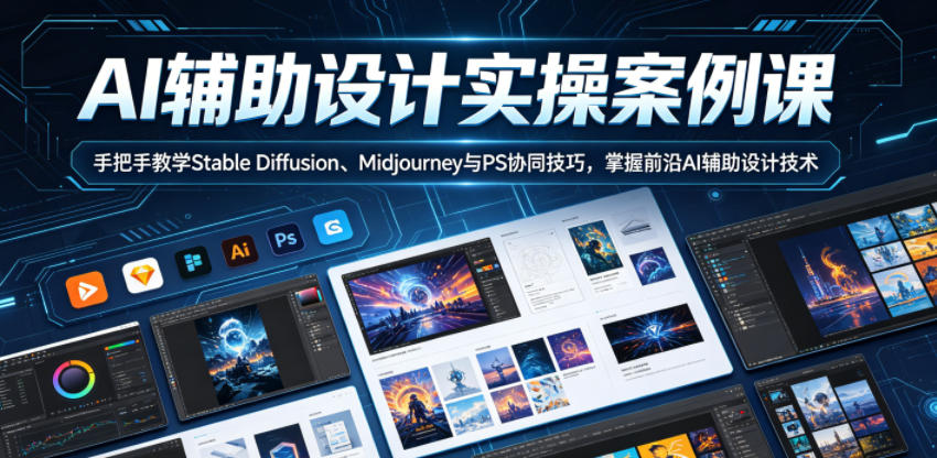 AI辅助设计实操案例课，手把手教学Stable Diffusion、Midjourney与PS协同技巧，掌握前沿AI辅助设计技术-如意资源库