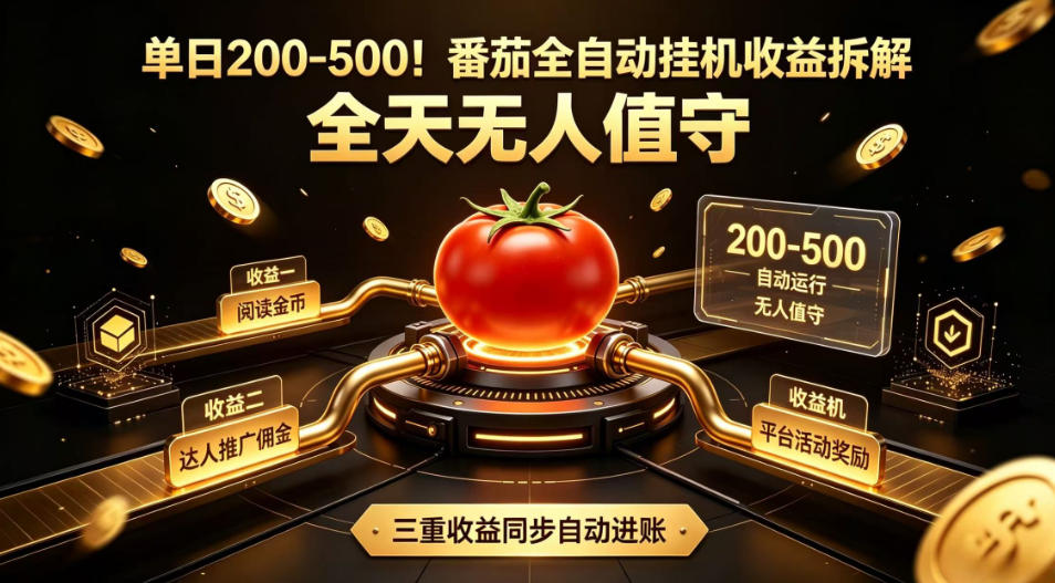 单日200-500！番茄全自动挂G收益拆解，全天无人值守，矩阵操作收益翻倍【揭秘】-如意资源库