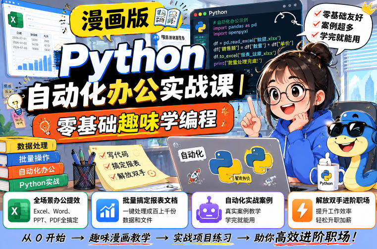 漫画版Python自动化办公实战课｜零基础趣味学编程，全场景办公提效、批量搞定报表文档、解放双手进阶职场-如意资源库