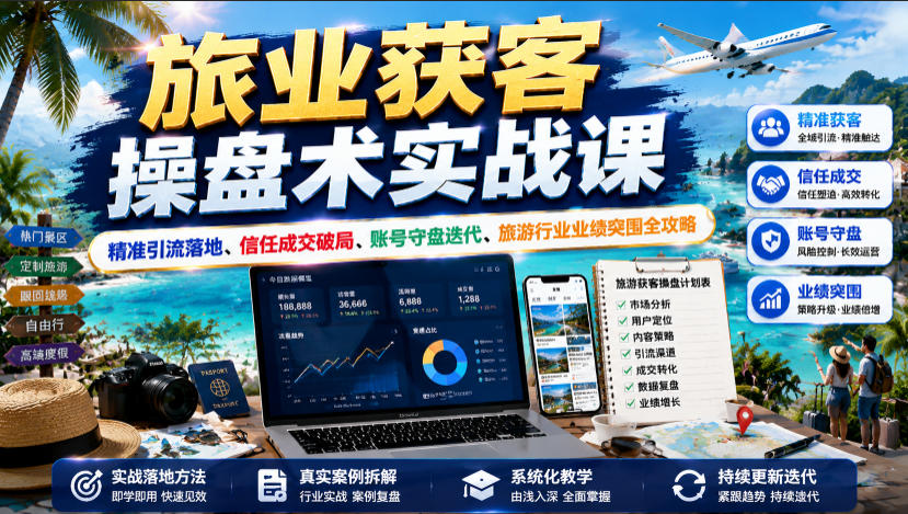 旅业获客操盘术实战课｜精准引流落地、信任成交破局、账号守盘迭代、旅游行业业绩突围全攻略-如意资源库