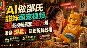 AI做邵氏甜妹萌宠视频,30条视频暴涨58万粉,条条爆款,详细拆解教程-如意资源库