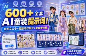 600+全套AI童装提示词!含图文口令+视频动作指令+配套参考图,Word-Excel规整分类,童装电商、种草无脑量产内容!-如意资源库