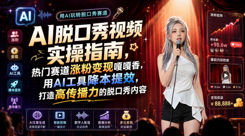 AI脱口秀视频实操指南，热门赛道涨粉变现嘎嘎香，用AI工具降本提效，打造高传播力的脱口秀内容-如意资源库