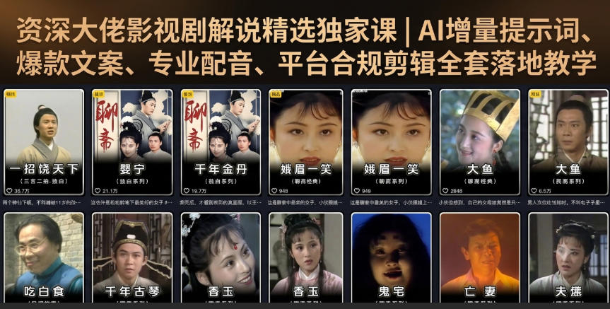 资深大佬影视剧解说精选独家课｜AI增量提示词、爆款文案、专业配音、平台合规剪辑全套落地教学-如意资源库