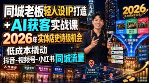 同城老板轻人设IP打造+AI获客实战课，2026年实体店史诗级机会，低成本撬动抖音-视频号-小红书同城流量-如意资源库