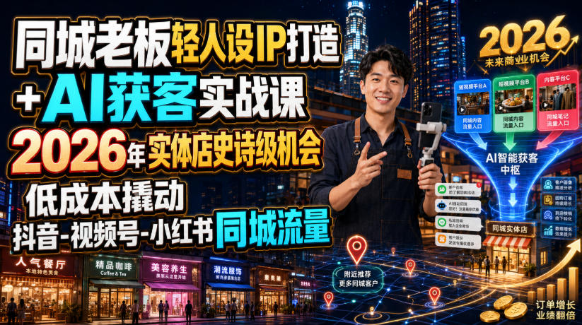 同城老板轻人设IP打造+AI获客实战课，2026年实体店史诗级机会，低成本撬动抖音-视频号-小红书同城流量-如意资源库
