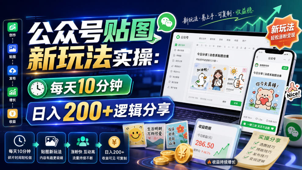 公众号贴图新玩法实操，每天10分钟，日入200+逻辑分享-如意资源库