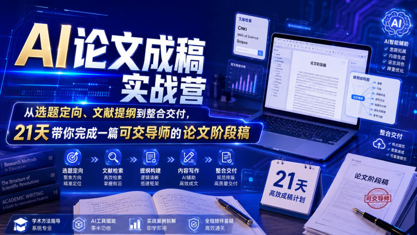 AI论文成稿实战营，从选题定向、文献提纲到整合交付，21天带你完成一篇可交导师的论文阶段稿-如意资源库