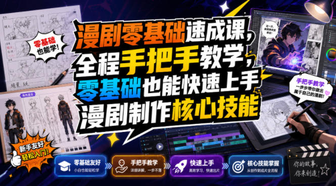 漫剧零基础速成课，全程手把手教学，零基础也能快速上手漫剧制作核心技能-如意资源库