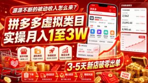 源源不断的被动收入怎么来？拼多多虚拟类目实操月入1至3W，3-5天新店破零出单-如意资源库