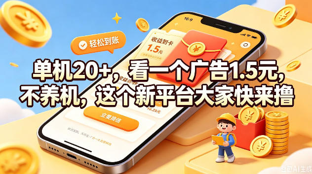 单机20+，看一个广告1.5米，不养机，这个新平台大家快来撸【揭秘】-如意资源库