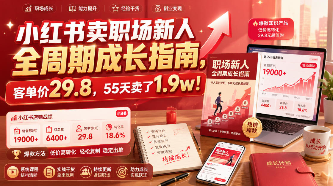 小红书卖职场新人全周期成长指南，客单价29.8，55天卖了1.9w！-如意资源库