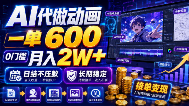 AI代做动画，一单600，0门槛月入2W+，日结不压款，长期稳定【揭秘】-如意资源库