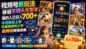 视频号新玩法体验不同人生副本,懂的人已日入700+,小白轻松上手,0基础轻松上手,保姆级教程拆解-如意资源库