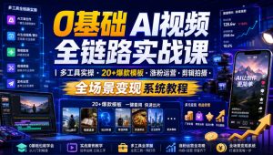 0基础AI视频全链路实战课|多工具实操・20+爆款模板・涨粉运营・剪辑拍摄・全场景变现系统教程-如意资源库