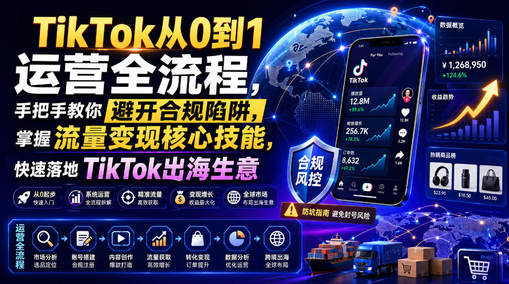 TikTok从0到1运营全流程，手把手教你避开合规陷阱，掌握流量变现核心技能，快速落地TikTok出海生意（更新7月）-如意资源库
