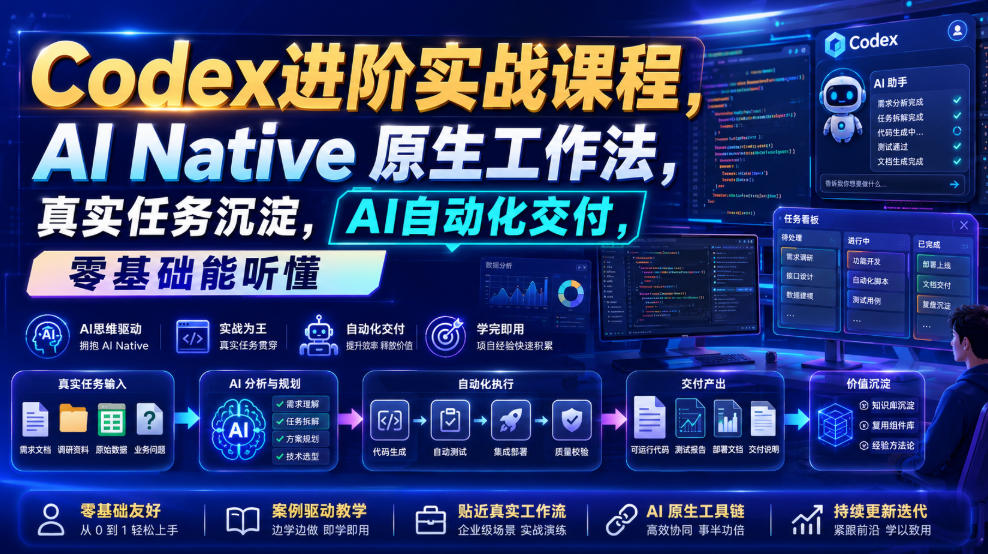 Codex进阶实战课｜AI Native原生工作法，22节真实任务落地，从配置到AI自动化交付全链路教程-如意资源库