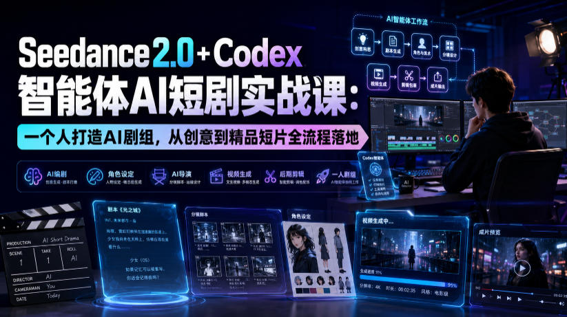 Seedance2.0+Codex智能体AI短剧实战课：一个人打造AI剧组，从创意到精品短片全流程-如意资源库