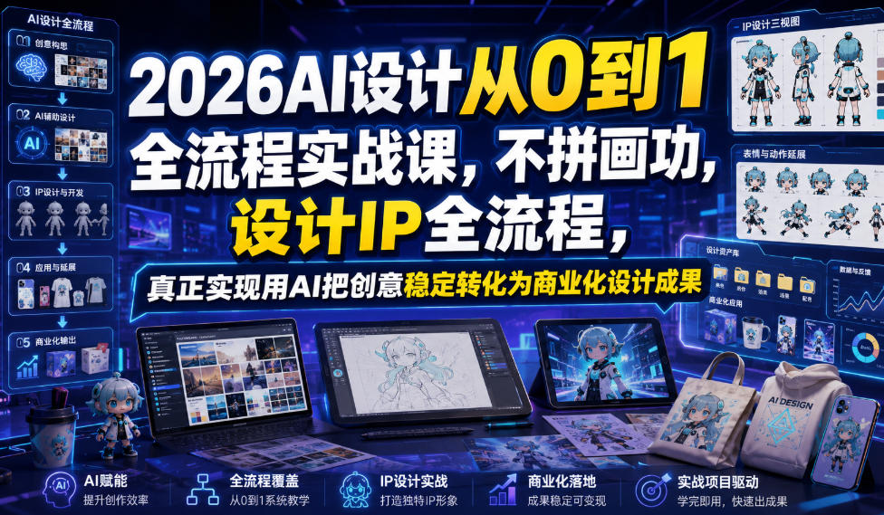 2026AI设计从0到1全流程实战课，不拼画功，设计IP全流程，真正实现用AI把创意稳定转化为商业化设计成果-如意资源库
