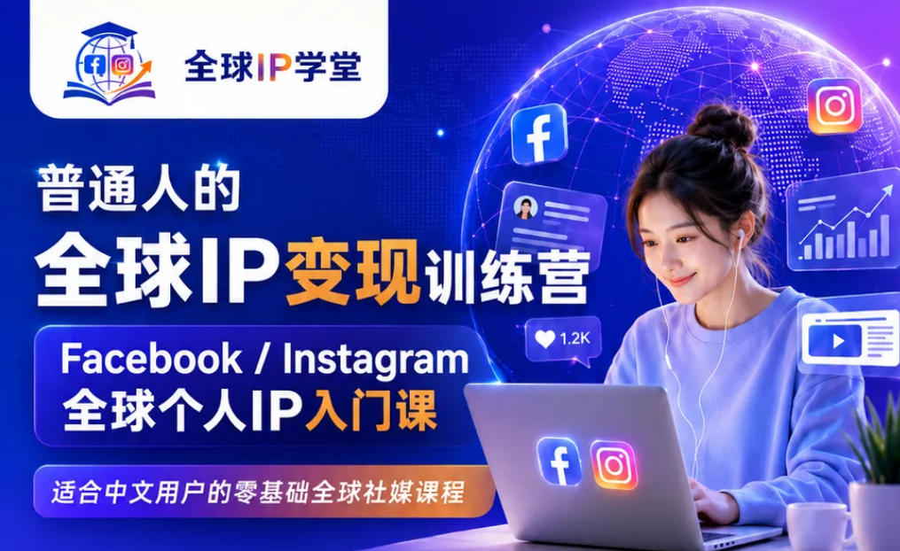 普通人的全球IP变现训练营，Facebook/Instagram全球个人IP入门课，零基础全球社媒课程-如意资源库