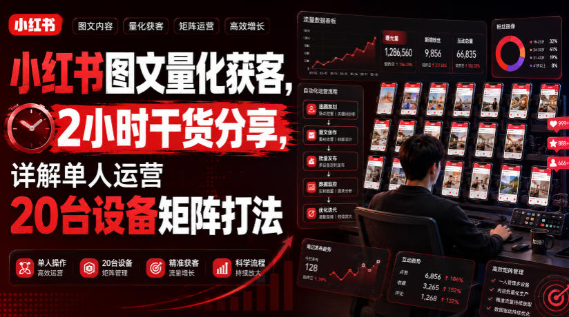 小红书图文量化获客，2小时干货分享，详解单人运营20台设备矩阵打法-如意资源库