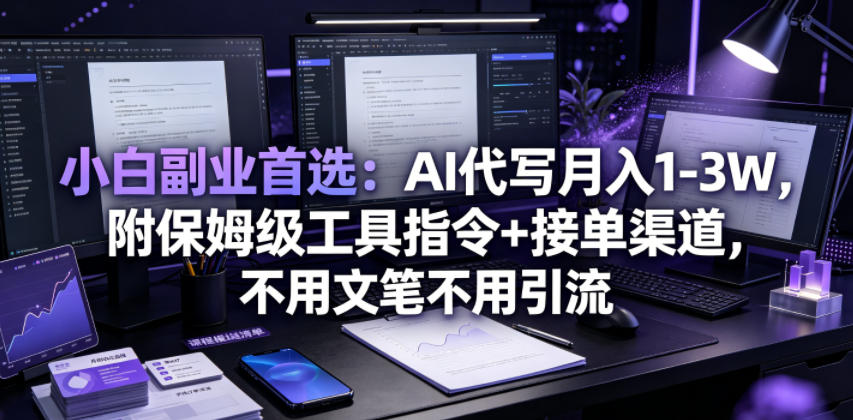 小白副业首选：AI代写月入1-3W，附保姆级工具指令+接单渠道，不用文笔不用引流【揭秘】-如意资源库