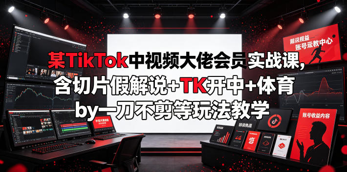 某TikTok中视频大佬会员实战课，含切片假解说+TK开中+体育by一刀不剪等玩法教学-如意资源库
