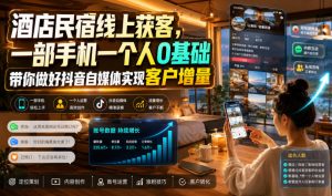 酒店民宿线上获客，一部手机一个人0基础带你做好抖音自媒体实现客户增量-如意资源库