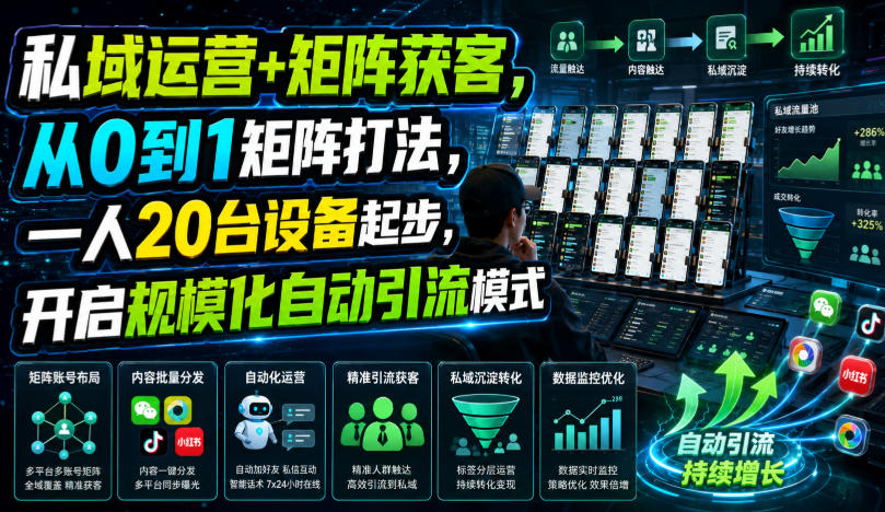 私域运营+矩阵获客，从0到1矩阵打法，一人20台设备起步，开启规模化自动引流模式！-如意资源库