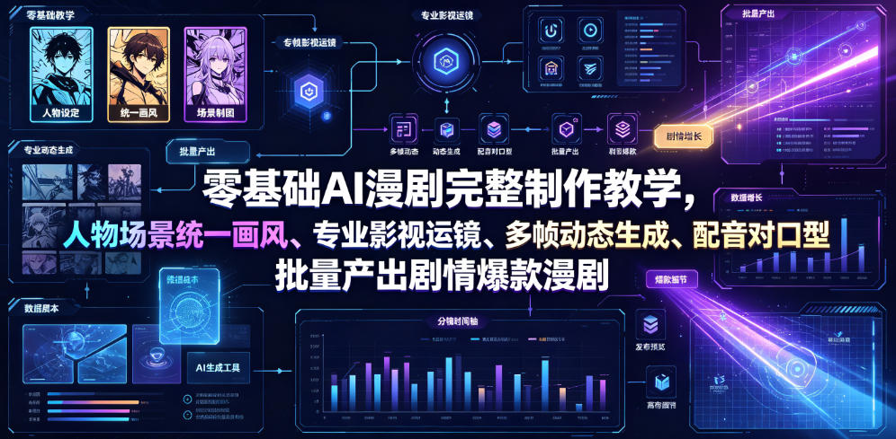 零基础AI漫剧完整制作教学，人物场景统一画风、专业影视运镜、多帧动态生成、配音对口型，批量产出剧情爆款漫剧-如意资源库