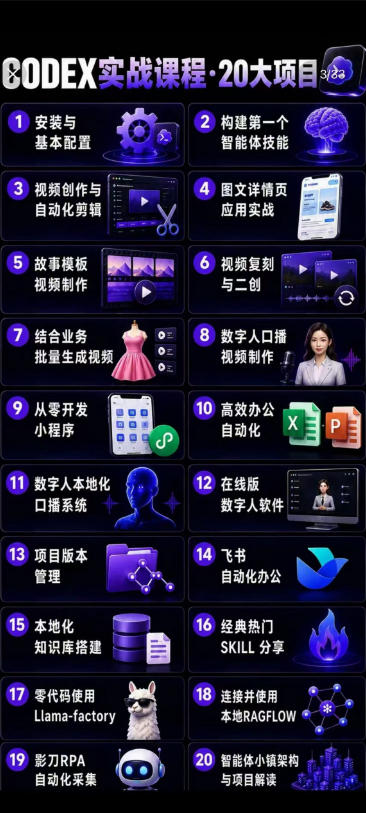 Codex智能体实战全能课｜0基础从搭建技能到自动化落地，视频剪辑-办公-知识库-数字人全场景变现教程-如意资源库