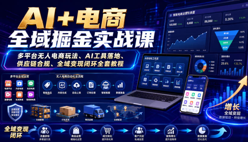 AI+电商全域掘金实战课｜多平台无人电商玩法、AI工具落地、供应链合规、全域变现闭环全套教程-如意资源库
