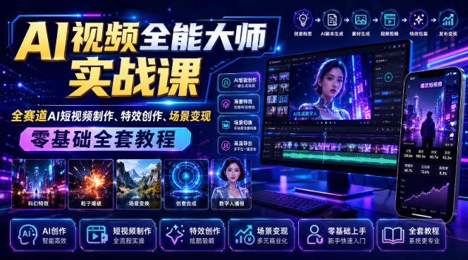AI视频全能大师实战课｜全赛道AI短视频制作、特效创作、场景变现零基础全套教程-如意资源库