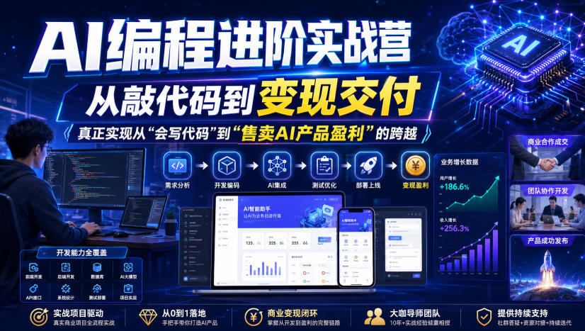 AI编程进阶实战营，从敲代码到变现交付，，真正实现从“会写代码”到“售卖AI产品盈利”的跨越-如意资源库