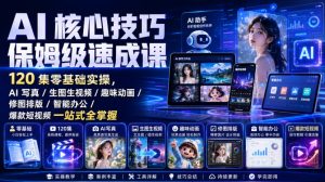 AI核心技巧保姆级速成课｜120集零基础实操，AI写真/生图生视频/趣味动画/修图排版/智能办公/爆款短视频一站式全掌握（更新）-如意资源库