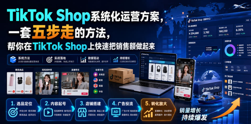 TikTok Shop系统化运营方案，一套五步走的方法，帮你在TikTok Shop上快速把销售额做起来【原创双语字幕】-如意资源库