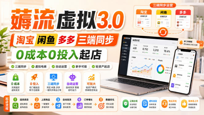 绅白不白·薅流虚拟3.0丨淘宝闲鱼多多三端同步丨0成本0投入起店-如意资源库