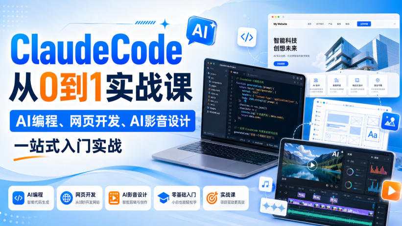 ClaudeCode从0到1实战课，AI编程、网页开发、AI影音设计一站式入门实战-如意资源库