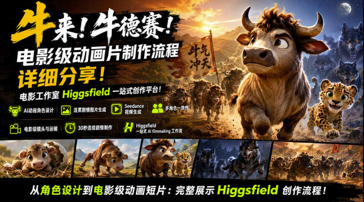 牛来！牛德赛！电影级动画片制作流程详细分享！电影工作室Higgsfield一站式创作平台，完整创作流程-如意资源库