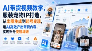 AI带货视频教学，服装宠物IP打造，从出图生成到起号变现，用AI高效产出带货内容，实现账号变现增收-如意资源库