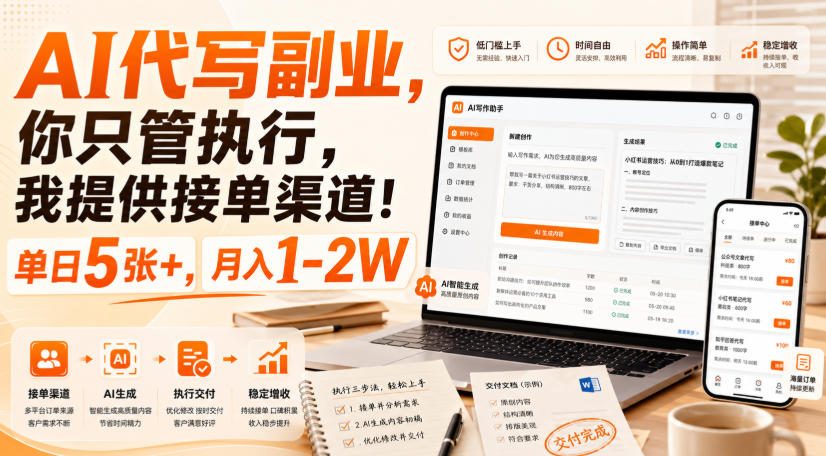 AI代写副业，你只管执行，我提供接单渠道！单日5张+，月入1-2W【揭秘】-如意资源库