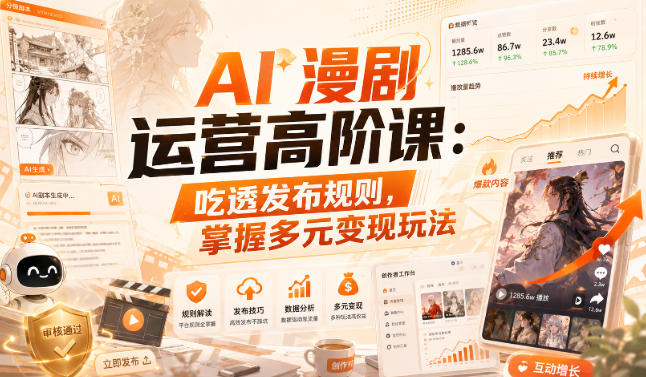 AI漫剧运营高阶课：吃透发布规则，掌握多元变现玩法-如意资源库