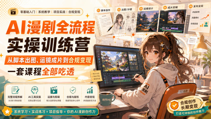 AI漫剧全流程实操训练营，从脚本出图、运镜成片到合规变现，一套课程全部吃透-如意资源库