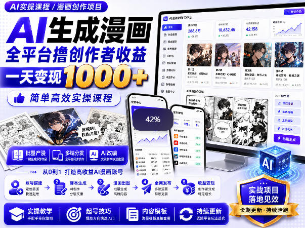 AI生成漫画全平台撸创作者收益内部课程，实操最高单日变现1k+-如意资源库