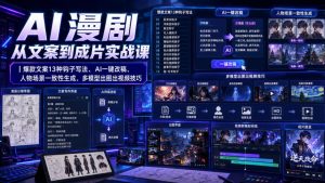 AI漫剧从文案到成片实战课|爆款文案13种钩子写法、AI一键改稿、人物场景一致性生成、多模型出图出视频技巧-如意资源库