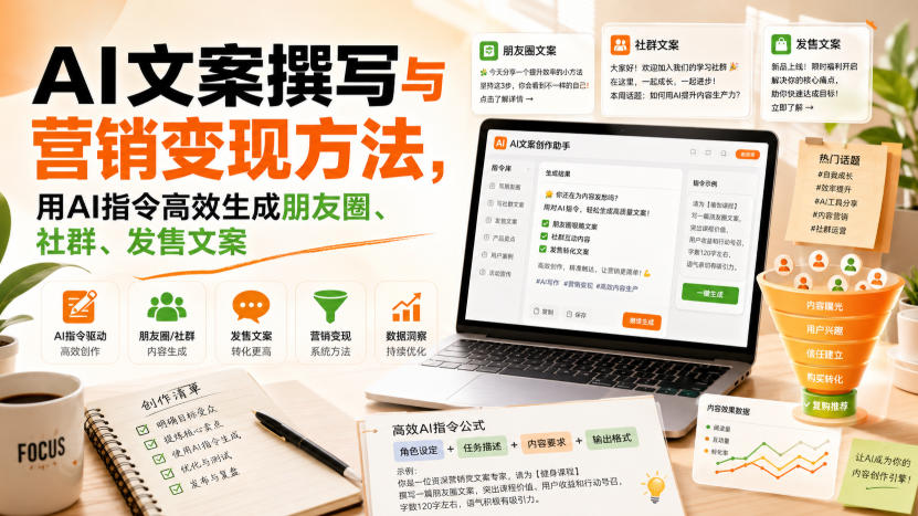 AI文案撰写与营销变现方法，用AI指令高效生成朋友圈、社群、发售文案-如意资源库