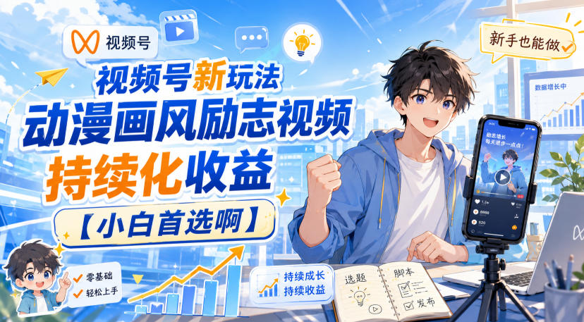 视频号新玩法动漫画风励志视频，持续化收益【小白首选啊】-如意资源库