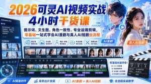 2026可灵AI视频实战4小时干货课｜提示词、文生图、角色一致性、专业运镜剪辑，零基础一站式学会AI漫剧与真人AI短剧全流程-如意资源库